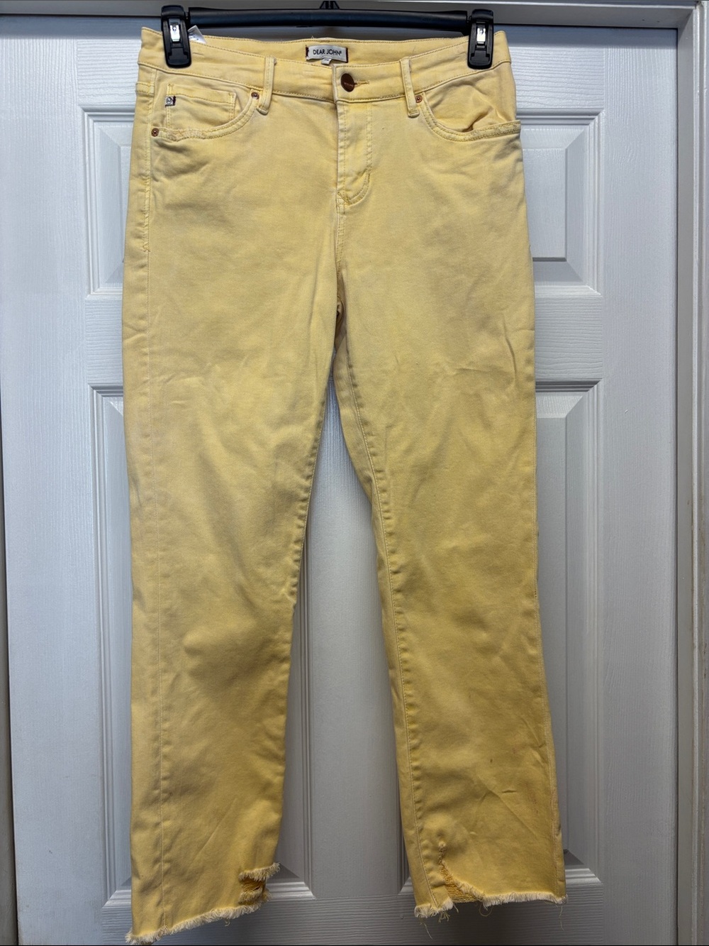 Dear John Pale Yellow Cropped Boho Casual Chic Jeans Frayed hem size 28
